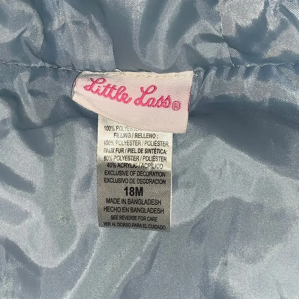 Little Lass Baby Girls Metallic Quilted Hooded Vest – Size 18M – Faux Fur Hood